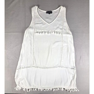 POL Clothing White Boho Tassel Tank Top Lace Crochet Trim Gauze Size M JFT103